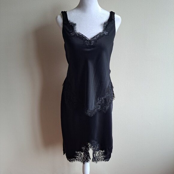 Helmut Lang Black Silk Lace Top and Skirt Set Outfit Size S - Picture 1 of 16